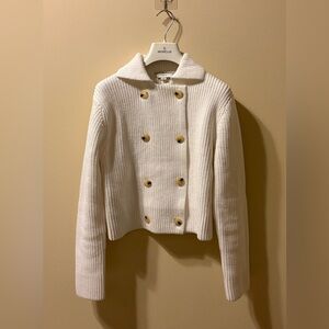 Vince Optic White Double-Breasted Sweater Sz S